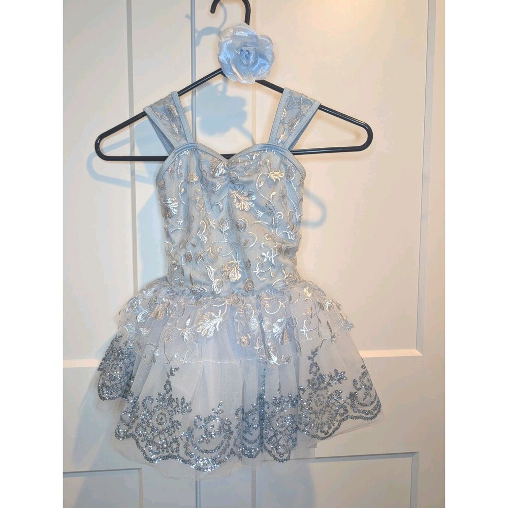 Weissman Blue Princess Embroidered Dance Costume With Sparkle Tulle Skirt XSC